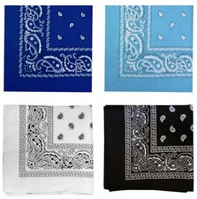 Qty 4 Classic Western Paisley Print Bandana 21"X 21" Mask Scarf Blue White Black
