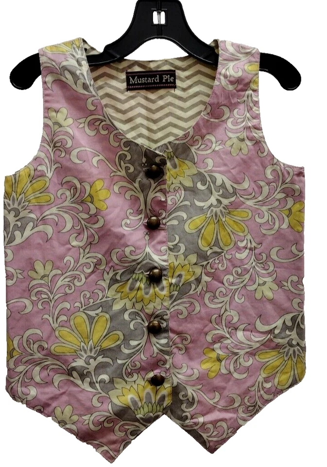 MUSTARD PIE RETRO VEST SIZE 4 Little Girls PINK FLORAL VICTORIAN DANDY STYLE - Image 2 of 4