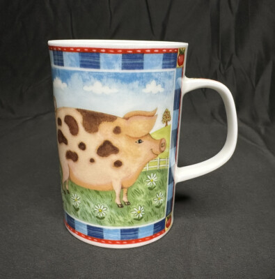 Barnyard by Dunoon Jane Brookshaw Bone China Pig Mug 4-1/8  England