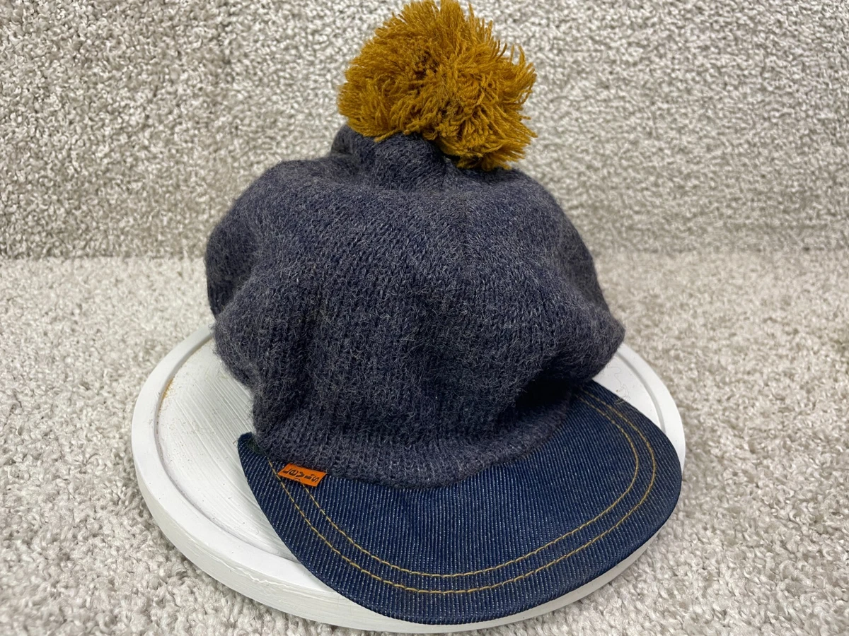 Levis Orange Tab Denim Knitted Pom Beanie Hat Cap Visor Brim Stretch One Size