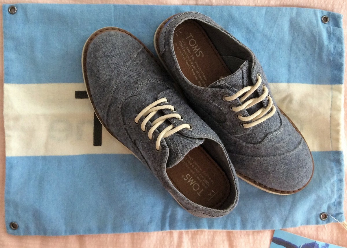 TOMS Boy's Blue Chambray Youth Brogues Lace-up Shoes Size