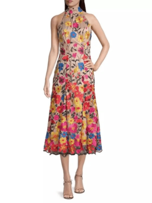 Milly Penelope Floral Embroidered Halter Dress | eBay
