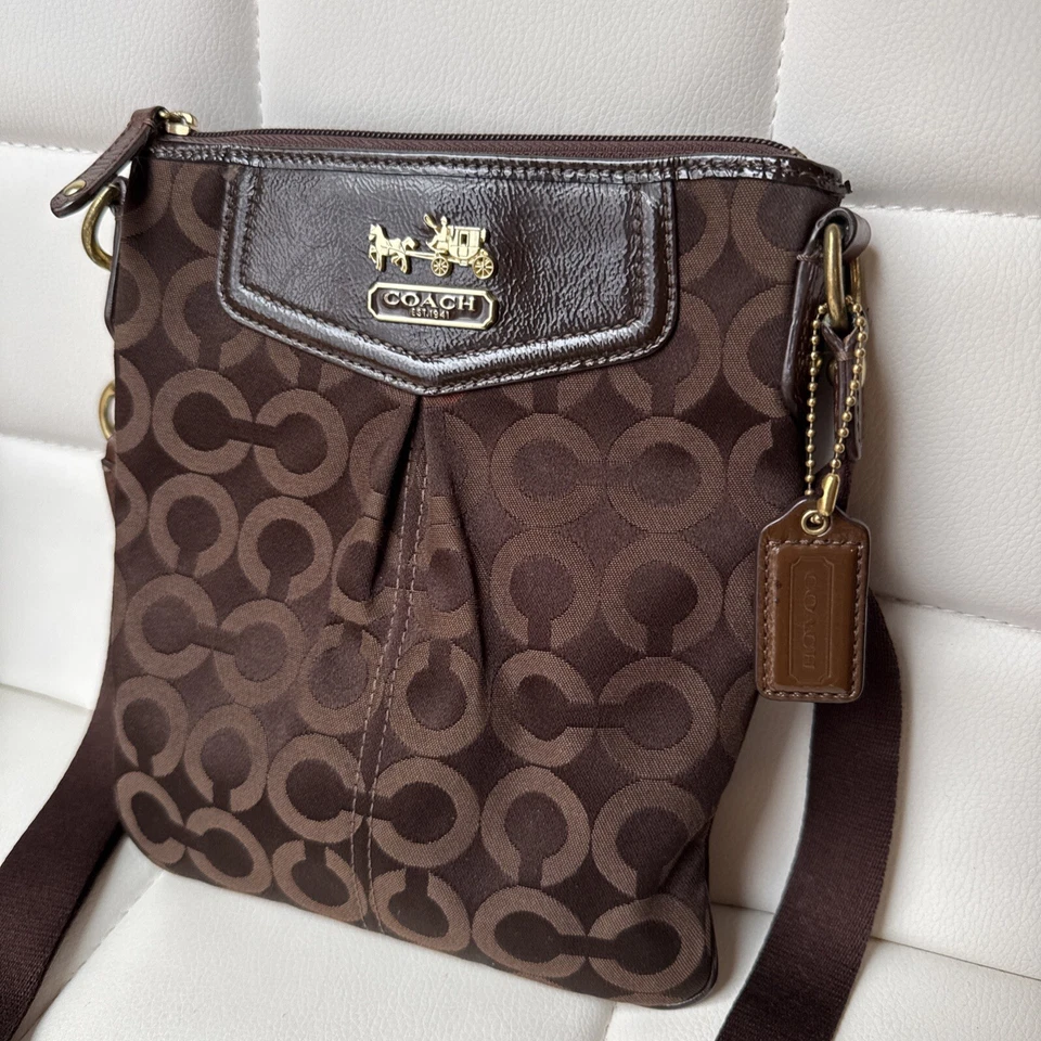 Coach Brown Signature Op Art Madison Swingpack Crossbody Bag Purse # 43430 - Image 3 of 4