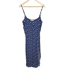 Reformation Crimi Dress Moray Blue White Midi Leg Slit Size 12