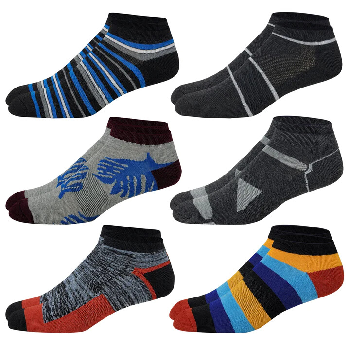 Different Touch 6 Pairs Men's Ankle Athletic Cushion Low Cut Sports Socks