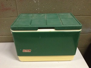 old green coleman cooler