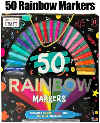 50 Regenbogen Stifte Set Pastell Neon Zeichen Marker Ausmalen Kunst Schule Farbe Kinder