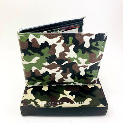 新品　ネイタルデザイン FOLDING BOX HIGH TYPE 2 CAMO Men's Bi-fold Leather Wallet Green Camouflage Print Design in Gift