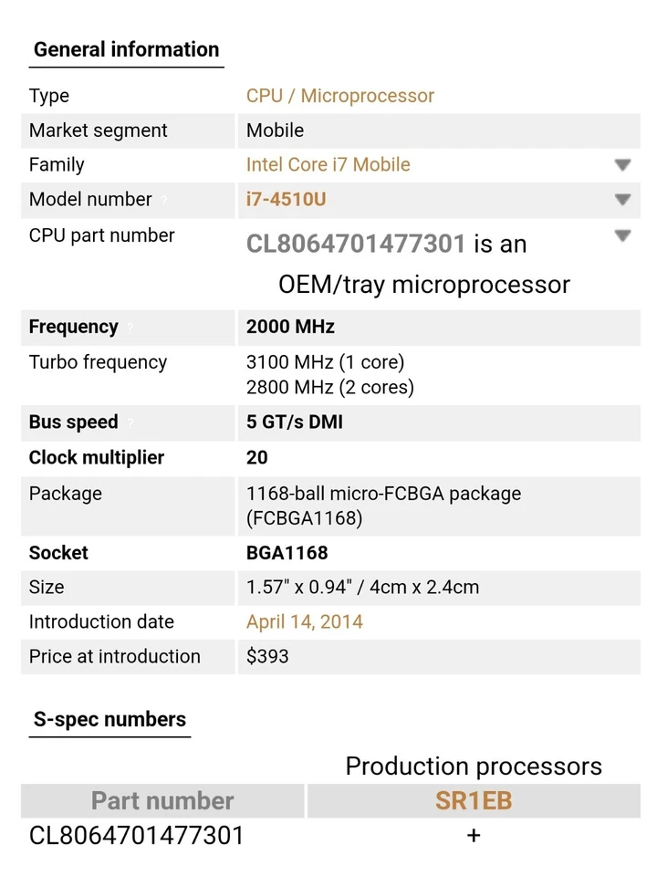 Tested Original Intel SR1EB I7-4510U CPU BGA CPU Chipset - Image 3 of 3