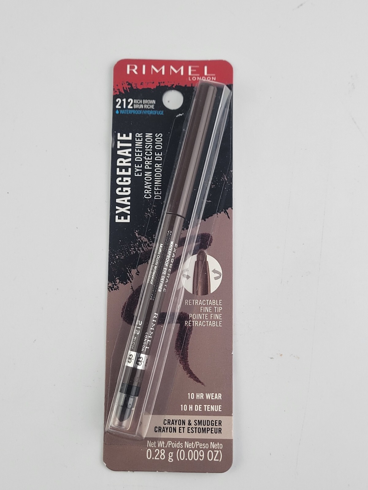 RIMMEL EXAGGERATE EYE DEFINER RETRACTABLE FINE TIP 212 RICH BROWN