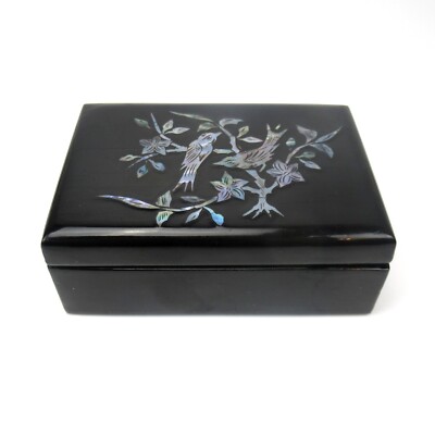 Vintage Lackdose Perlmutt Intarsien Vogeldekor Mother Of Pearl Laquer Box China