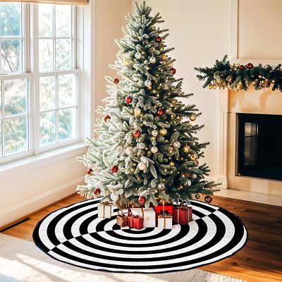 Black White Halloween Tree Skirt Stripes Tree Mat 36