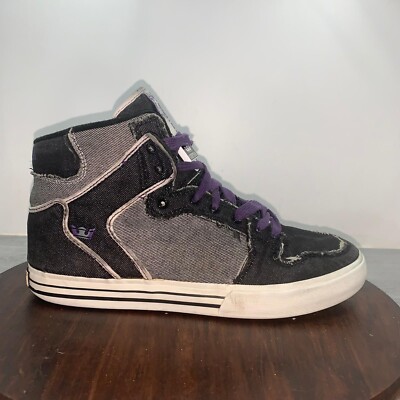 Supra Vaider Mens Black Gray Canvas High Top Skate Sneakers