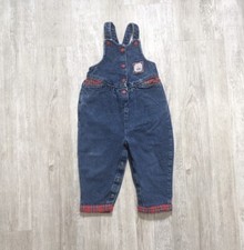 Vintage OshKosh B'Gosh Plaid Toddlers Blue Denim Overalls Size 3T USA Made