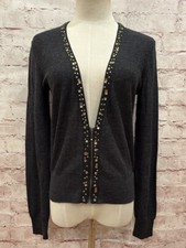 Ann Taylor Loft Sweater Small Charcoal Cardigan Rhinestone Trim Lightweight NEW