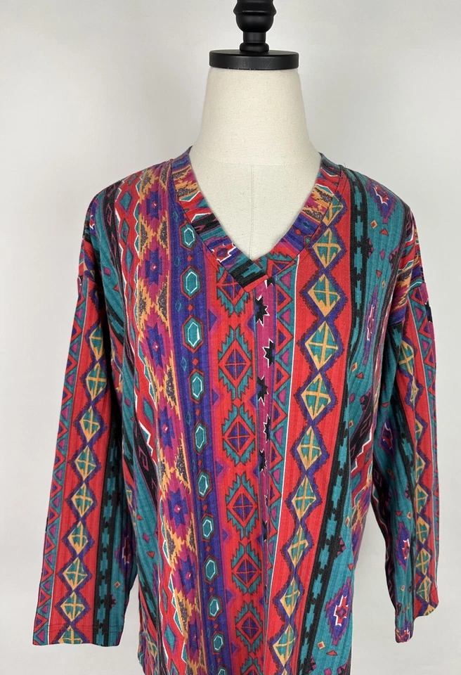 Vintage Southwestern T-Shirt MATERNITY L Colorful Jewel Tone Stripe Western Mom  - Image 2 of 4