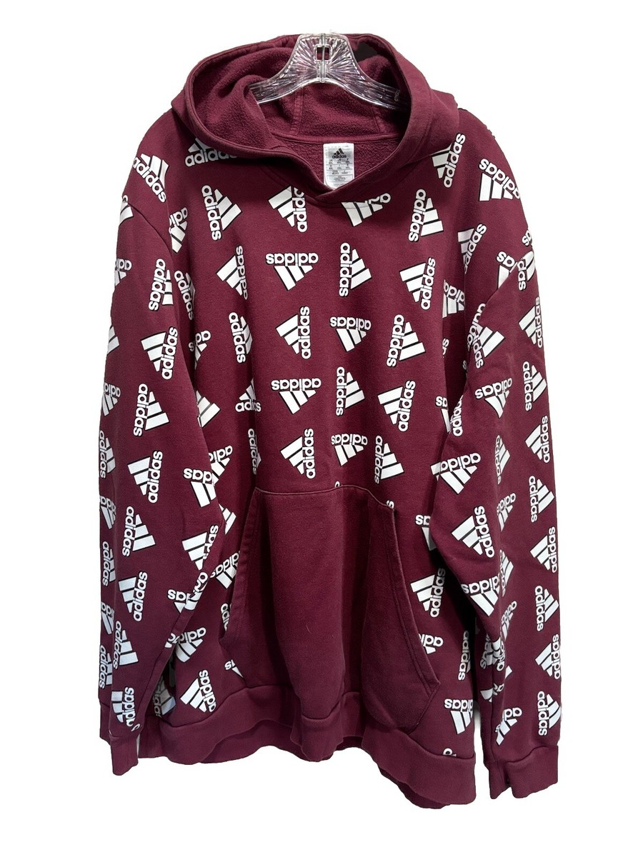 Adidas Burgundy/White Allover Logo Long Sleeve Hoodie Athletic Size 4XL  Pocket | eBay