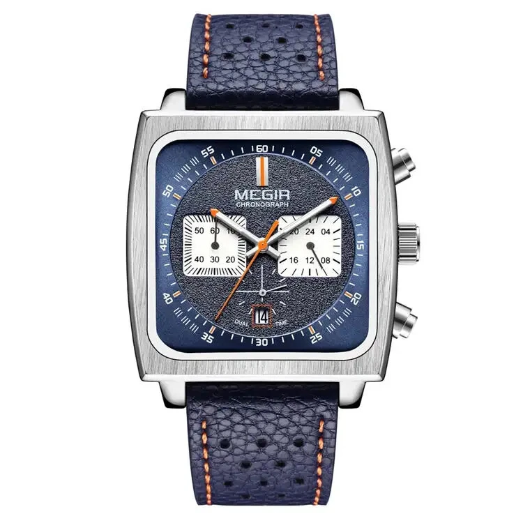 MEGIR Chronograph Calibre 12 Mens Luxury Quartz Leather Strap Watch New - Image 2 of 3