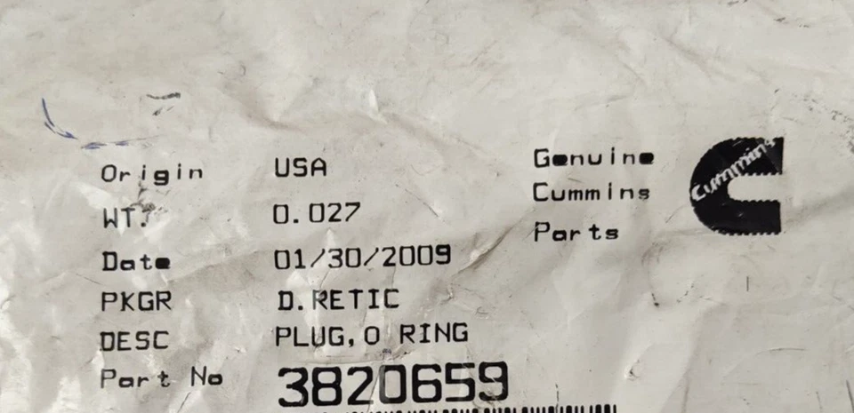CUMMINS, PLUG, O RING  P/N 3820659 - Image 3 of 4