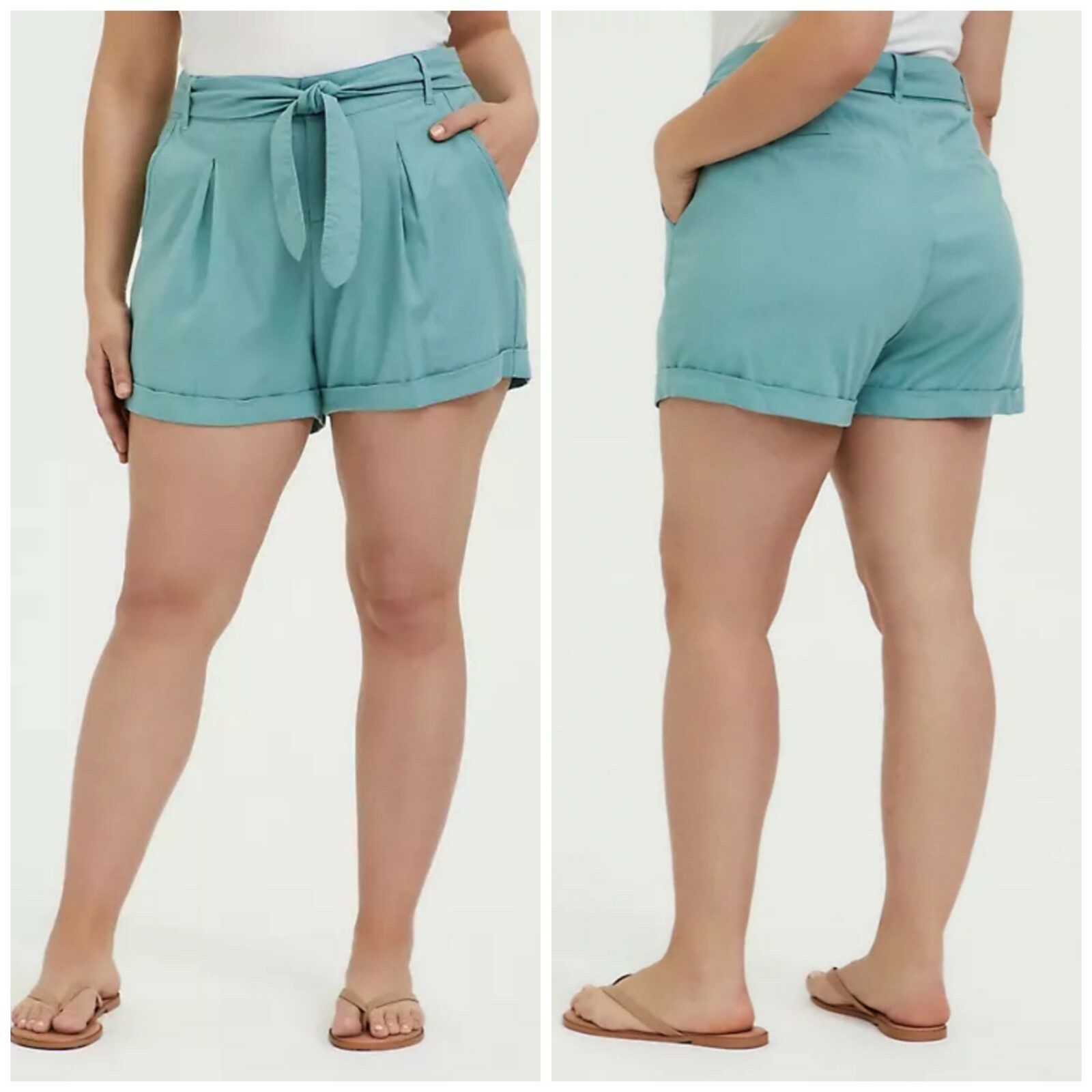 NWT TORRID light teal blue linen blend shorts size 16