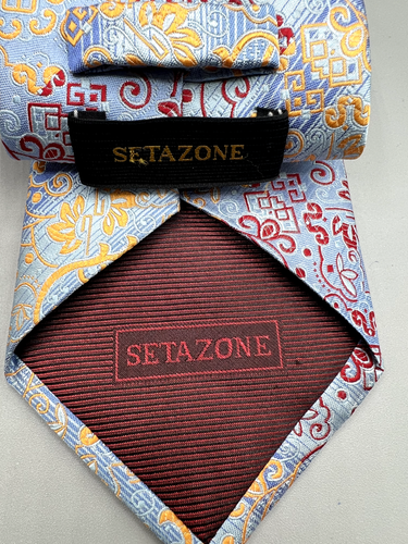 SETAZONE Men's 100% Silk Tie Silver Geometric Pattern Hand Made!