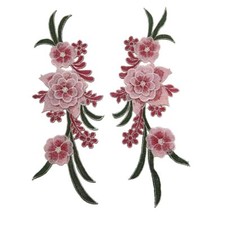 1Pair Pink Embroidery Lace Flower Fabric Applique Sew on Patches Embroidery S...