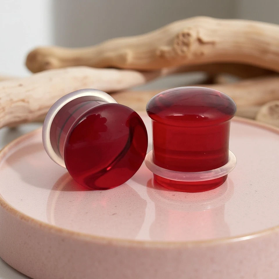 一对红色单闪光玻璃插头套装量规 选择您的尺寸 — 第 4/4 张图片