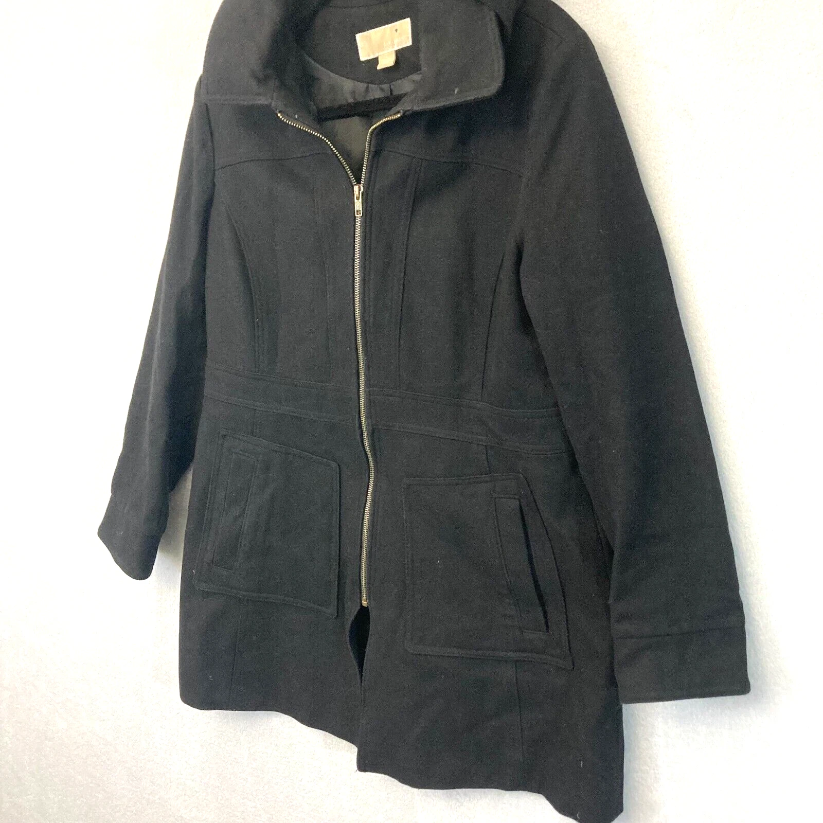 Cappotto donna Michael by Michael Kors lana nero grande L giacca zip pesante caldo