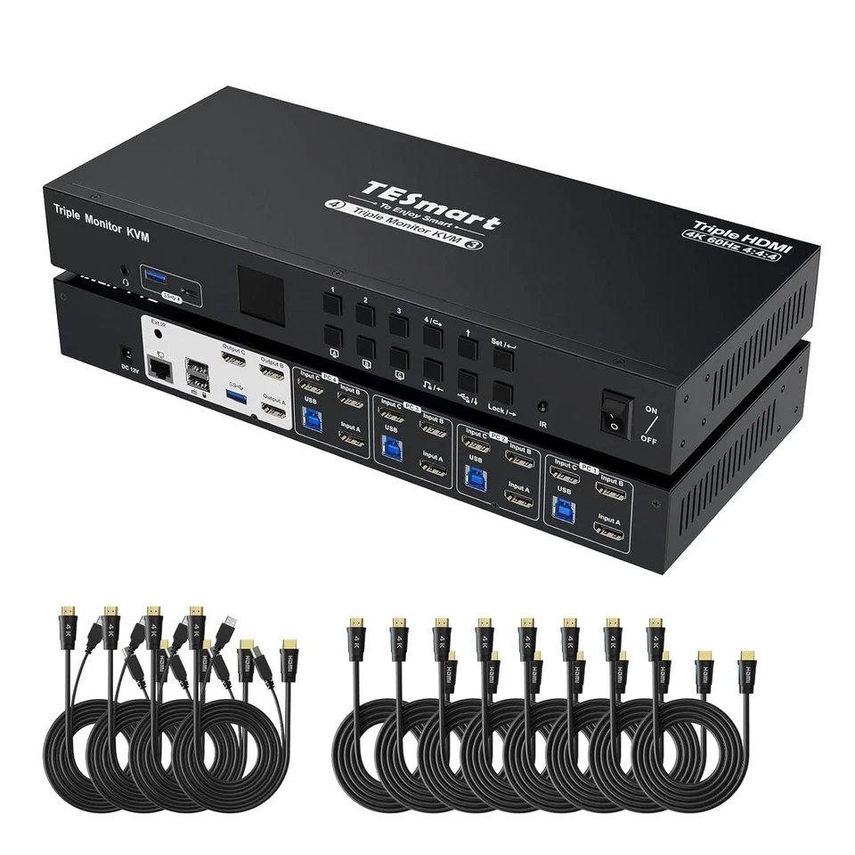 USB 3.0 HDMI KVM Switch 4 PC 3 Monitore, 4K@60Hz KVM Umschalter mit EDID Emul... - Bild 2 von 4