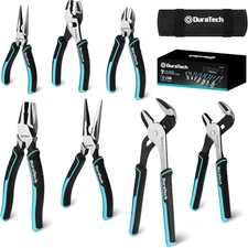 DURATECH 7-Piece Pliers Set with Rolling Pouch, Premium Cr-Ni Blue, Black 
