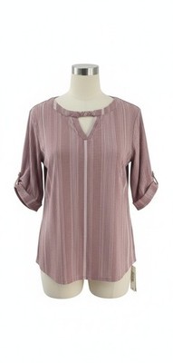 CURE Striped Roll Tab Sleeve Blouse Notch Neck Stretch Women 2XL NWT