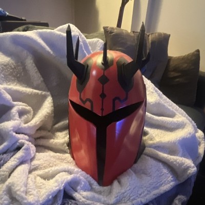 Pristine Mauldalorian Star Wars Red Black Horned Full Face custom helmet cosplay
