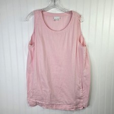 J Jill Pure Linen Sleeveless Top Womens Large Petite Pink Tunic Pockets Cottage