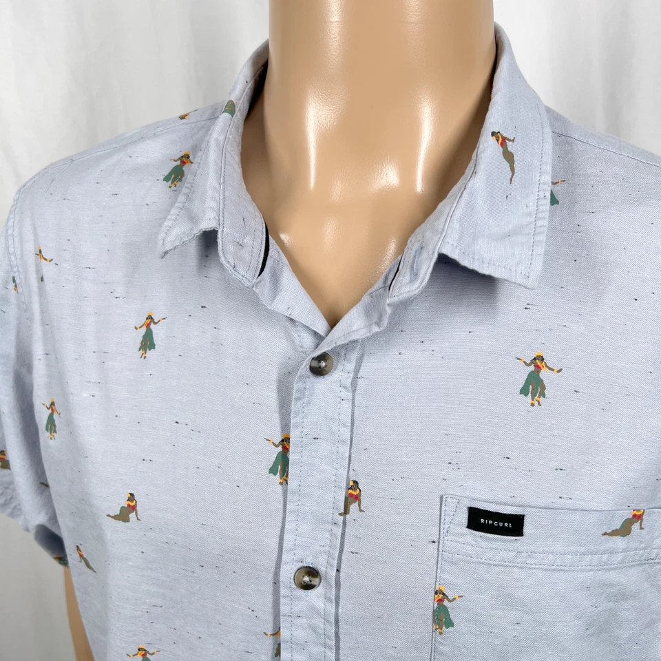 Rip Curl Men's XL Light Blue Hawaiian Hula Breach Short Sleeve Button-Up Shirt - Image 2 of 4