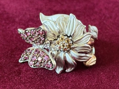 Ross-Simons Size 7 Sterling Silver Ring With a Flower & Butterfly Design