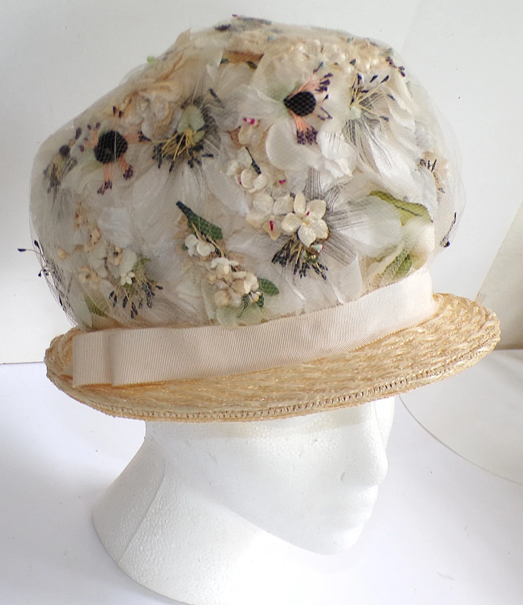 Vintage Ariane Millinery Womens Natural Straw Hat White Wide Brim Floral Accent Wide Brim Beige Straw Vintage Hats for Women for sale | eBay main image 4