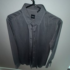 BOSS HUGO BOSS Slim Fit Geometric Gray Dress Shirt Men M