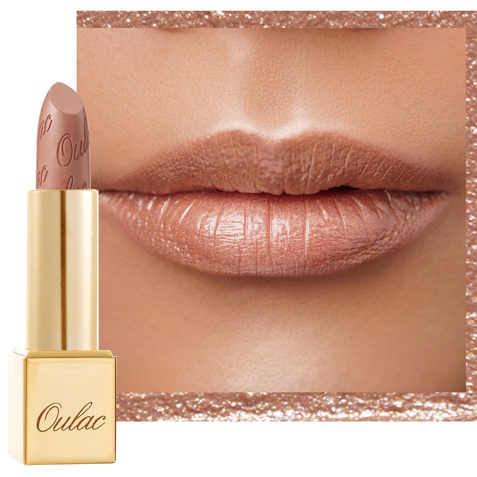 OULAC Nude Glitter Lipstick Sahara Gold  Hydrating, Vegan, CrueltyFree