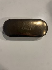 GUESS Gold Hard Eyeglass Case Clamshell Glasses Holder Logo Brown Felt Lining