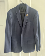 The Black Tux Wool Blend Blue Solid Notch Lapel Suit Jacket Men's L
