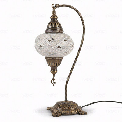 Weiße türkische Mosaik Tischlampe - handgefertigte marokkanische Schwanenhals Schreibtischlampe