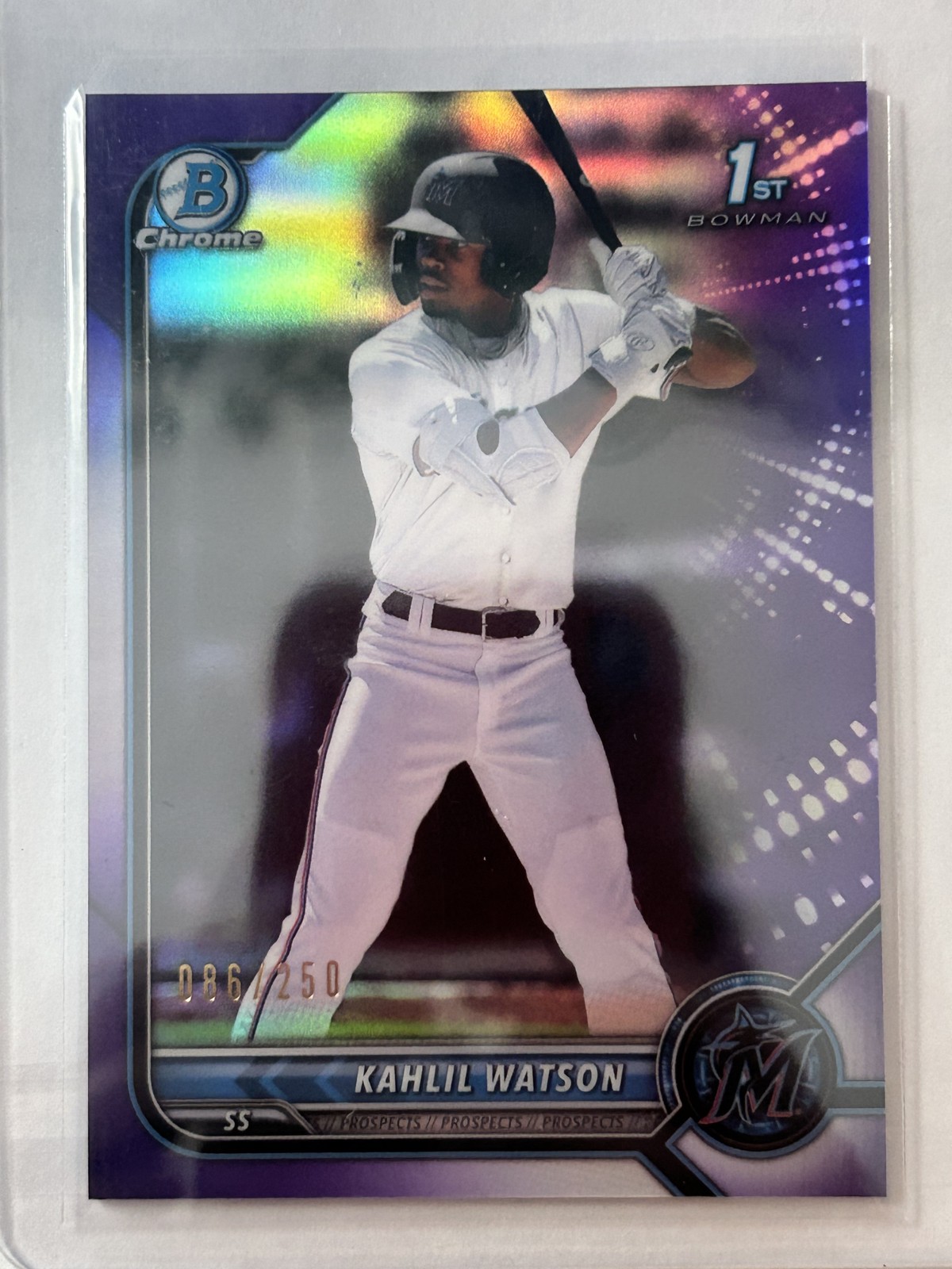2022 Bowman - Chrome Prospects Kahlil Watson #BCP-3 Purple Refractor 86/250 1st