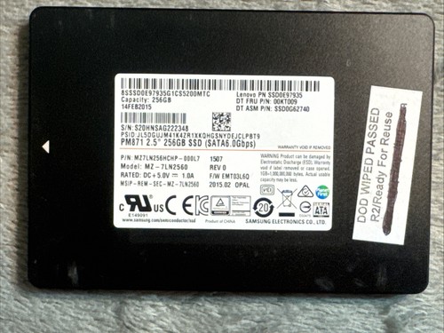 SSD Lenovo PEAQ 256Go - Modèle MZ-7LN2560 (SATA 6.0Gbps) - Occasion