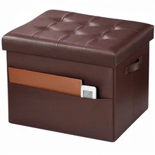 Storage Ottoman Foot Rest Stool, Small Leather Storage Ottomans Bench, Foldin...
