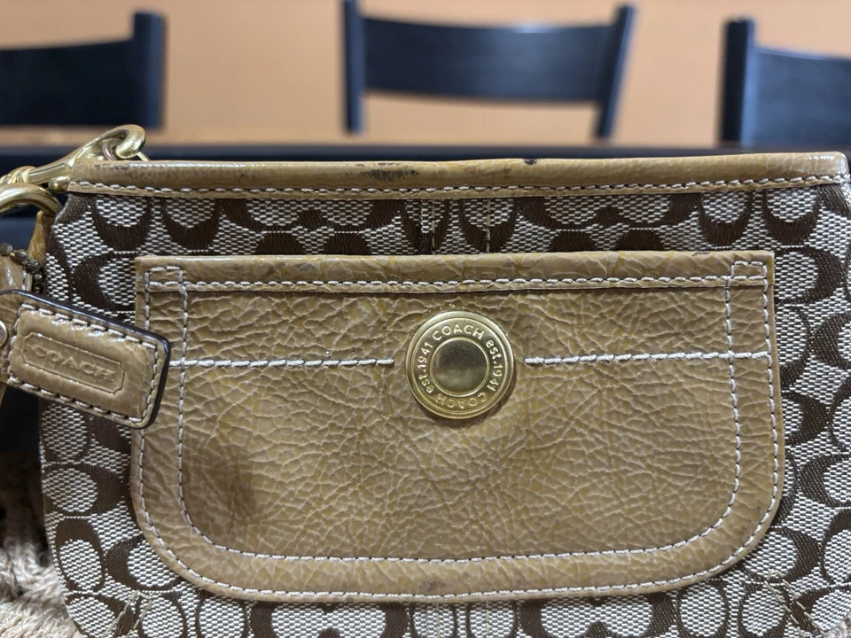 Bolso de mano Coach pequeño vintage muñeca lona tostada con cuero marrón C’s Foto 2 de 4