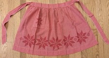 Vintage 1950s Red Gingham Half Apron Farmhouse Cross Stitch Starburst Pocket