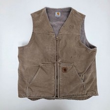 Carhartt V26 FRB Washed Duck Sherpa-Lined Vest Frontier Brown Lg Tall Distressed