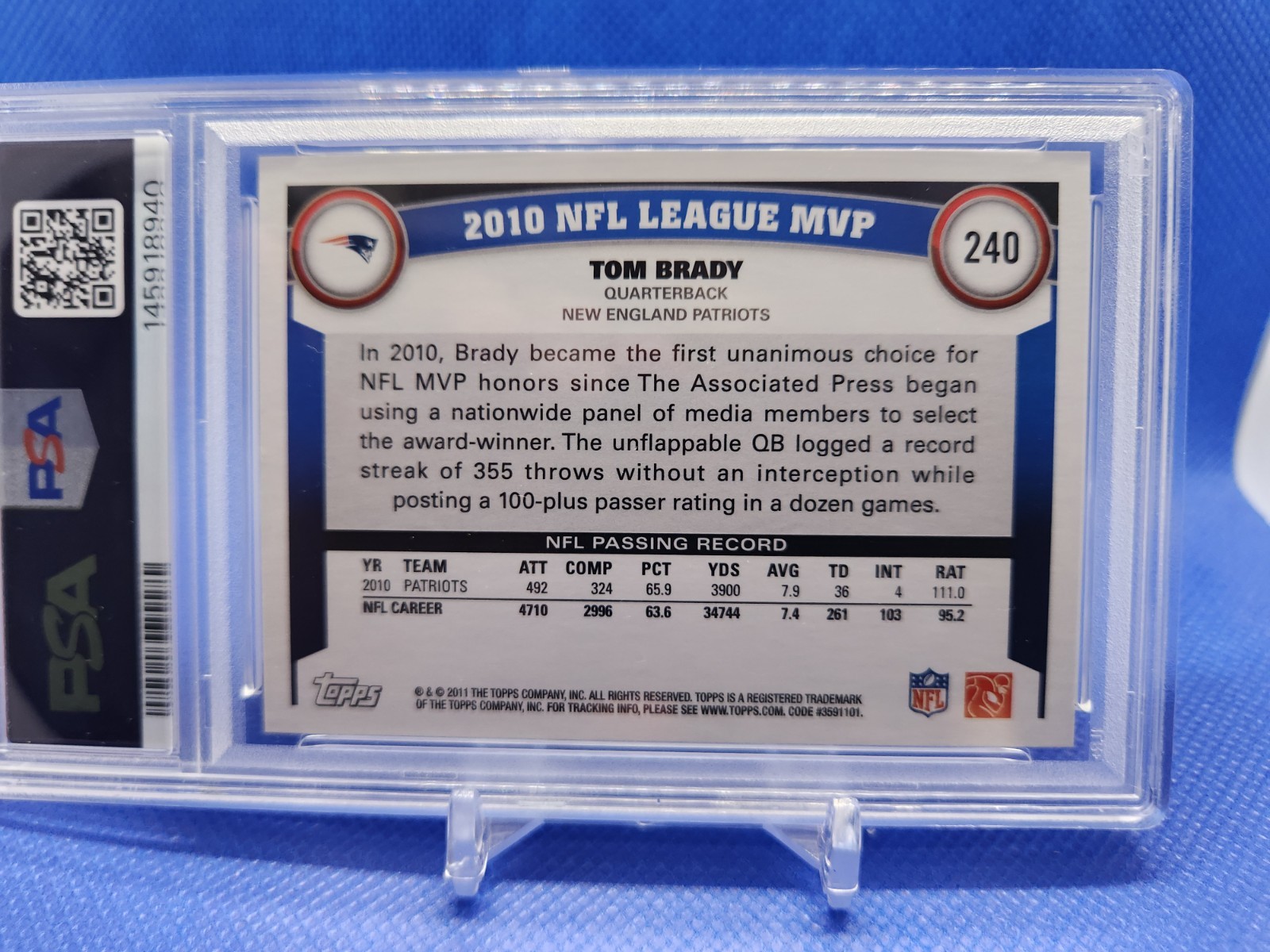 2011 TOM BRADY Topps  #240 PSA 6 (2025 grade-UNDER GRADED) view 5
