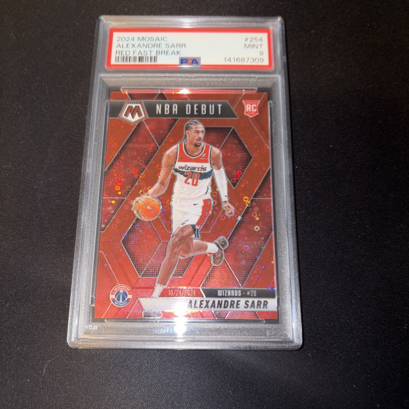 2024-25 Mosaic Alexandre Sarr NBA Debut Red Fast Break RC /99 Wizards PSA 9