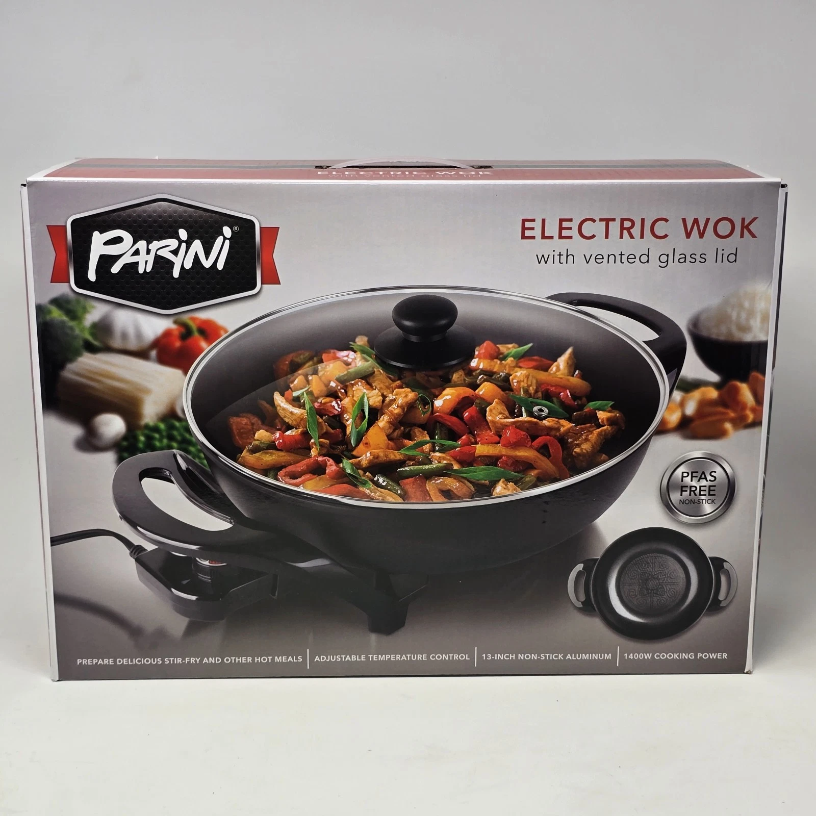Prini Electric Wok With Vented Glass Lid New Kichenware Pan PFAS Free
Opens in a new window or tab